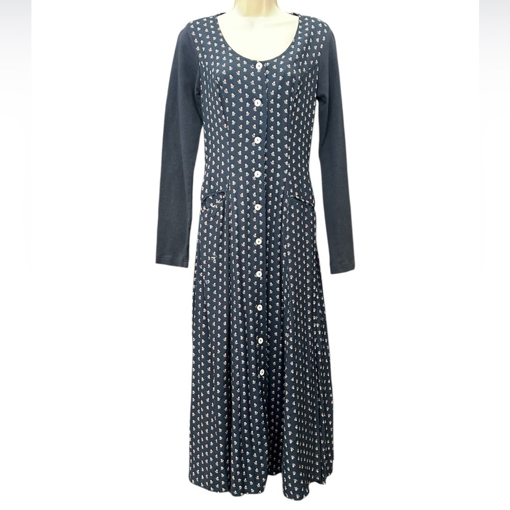 Womens Guess Navy Prairie Maxi Floral Dress Sz 5 Charming Romantic Cottagecore